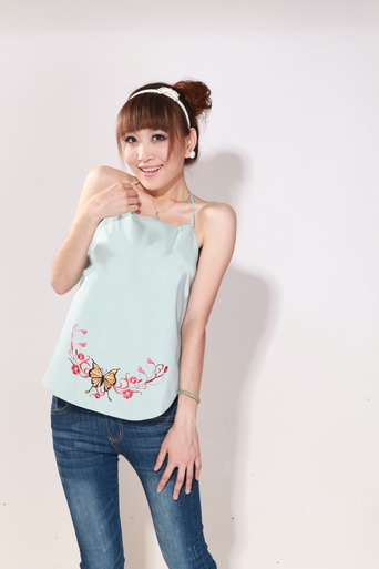 育靈龍蝶戀花夾層肚兜天藍色