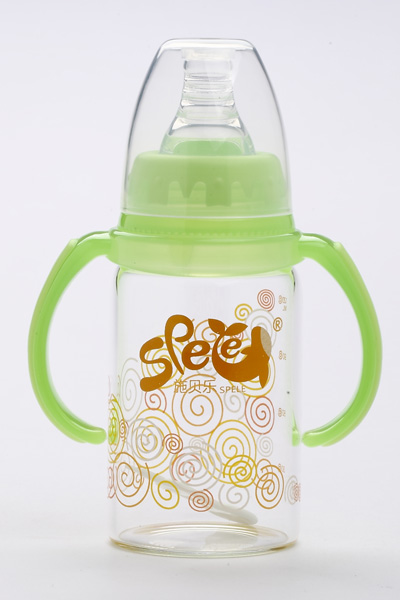 施貝樂標(biāo)口弧形帶柄綠色玻璃奶瓶120ml