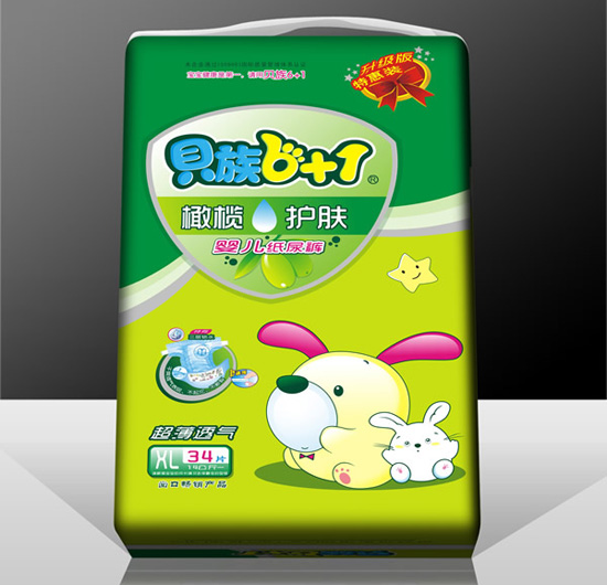 貝族6+1橄欖護膚+雙彈力腰圍紙尿褲XL34碼