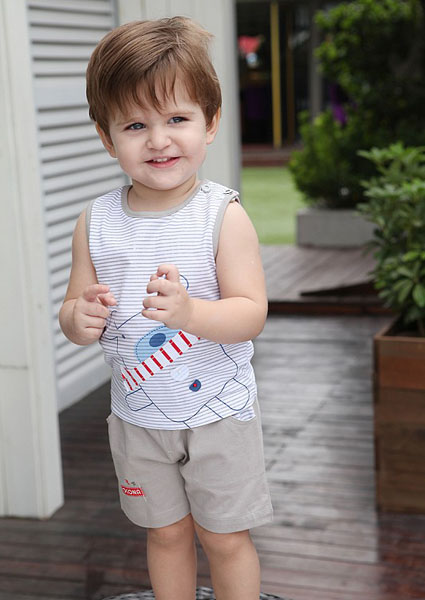 摩可拿條紋純棉背心短褲套裝