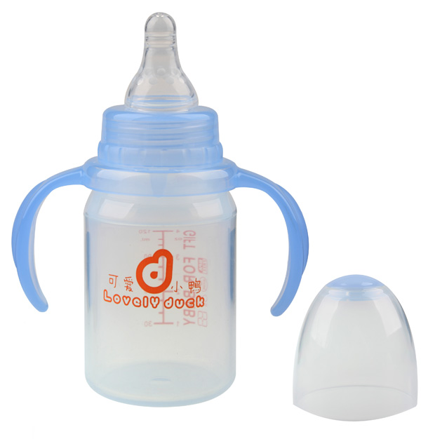 可愛小鴨標(biāo)口徑硅膠奶瓶藍(lán)色120ml