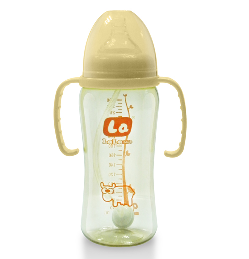 樂(lè)樂(lè)寶貝帶炳吸管yinge奶瓶白色