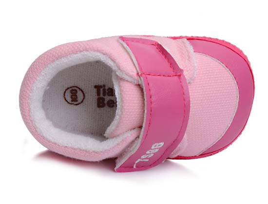 天使之嬰珠地布+PU幼兒學(xué)步鞋粉色