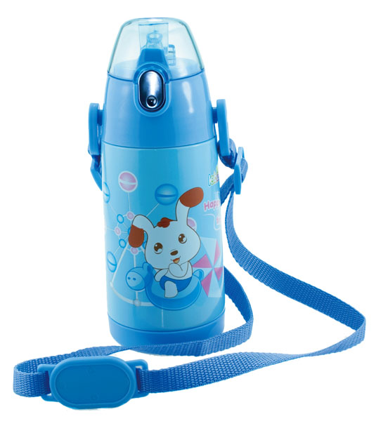 樂(lè)蓓藍(lán)色背帶卡通可愛(ài)保溫杯