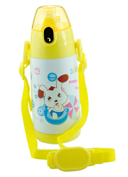 樂蓓黃色背帶卡通可愛保溫杯