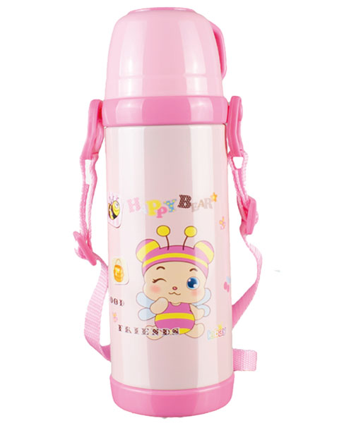 樂(lè)蓓紅色背帶卡通保溫水杯