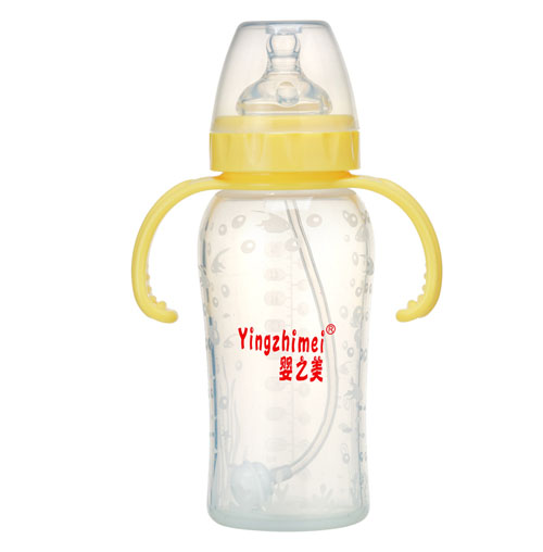 嬰之美寬口雙耳自動(dòng)硅膠弧形奶瓶300ML黃色