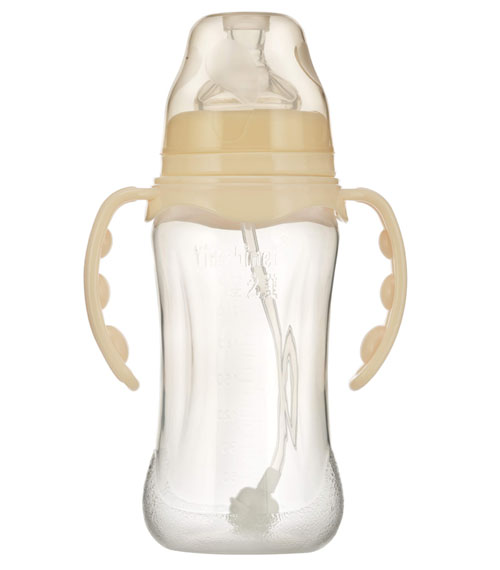 嬰之美寬口雙耳自動(dòng)弧形PPyinge奶瓶300ML乳白色
