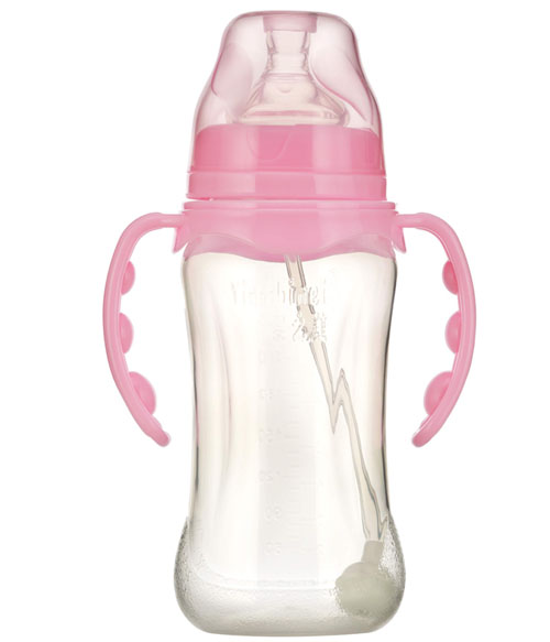 嬰之美寬口雙耳自動(dòng)弧形PPyinge奶瓶300ML粉色