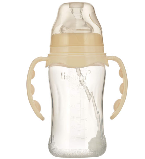 嬰之美寬口雙耳自動(dòng)弧形PPyinge奶瓶240ML乳白色