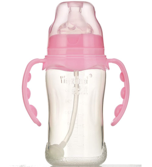 嬰之美寬口雙耳自動弧形PPyinge奶瓶240ML粉色