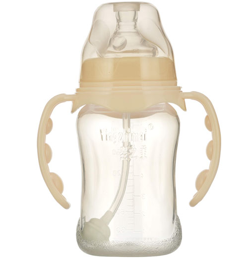 嬰之美寬口雙耳自動(dòng)弧形PP奶瓶210ML乳白色