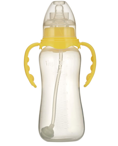 嬰之美標(biāo)口雙耳自動(dòng)圓弧PP奶瓶240ML黃色