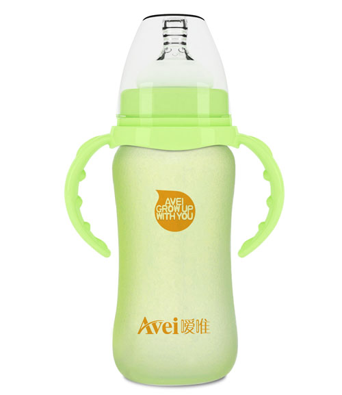 噯唯寬口帶柄自動(dòng)感溫防護(hù)玻璃奶瓶(260ml)1