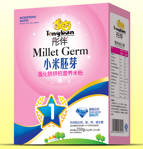 彤伴強(qiáng)化鐵鋅鈣小米胚芽米粉盒裝1段