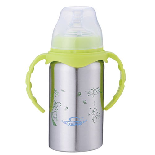 天使貝貝帶手柄兒童不銹鋼奶瓶