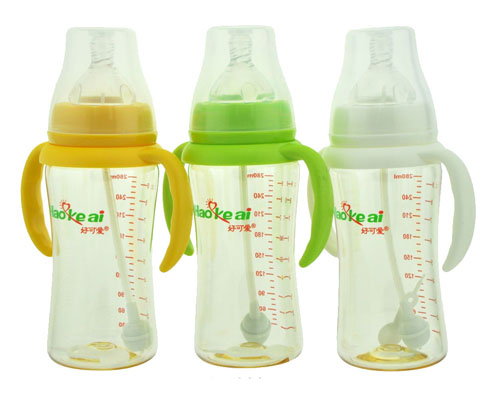 好可愛寬口自動吸管手柄弧形奶瓶280ml