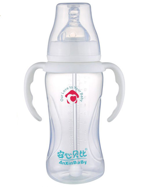安心貝比雙柄標(biāo)口自動吸管葫蘆弧形奶瓶350ml
