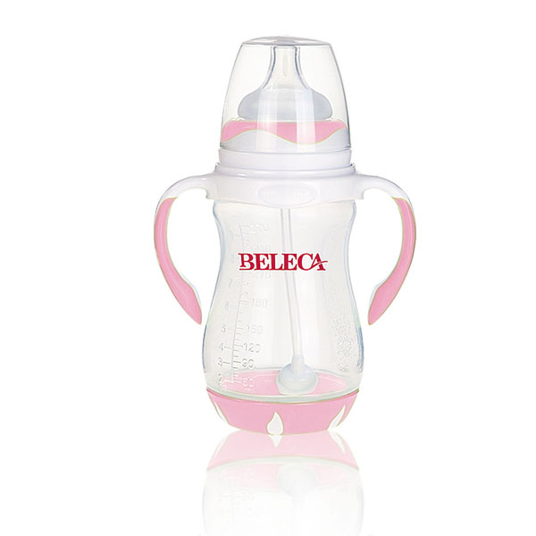 貝樂嘉粉色雙柄帶吸管全自動yinge奶瓶