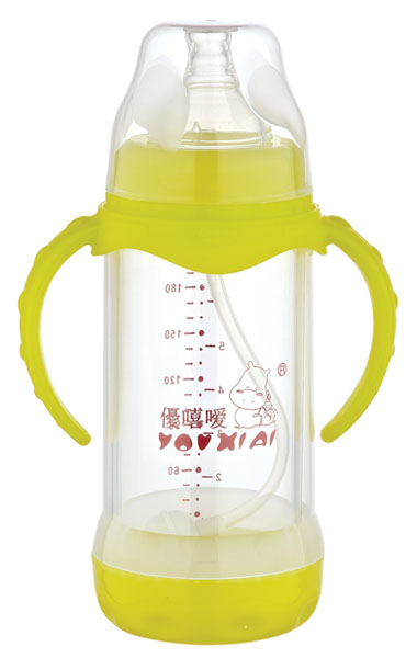 優(yōu)嘻噯雙柄全自動防爆玻璃奶瓶210ml黃色