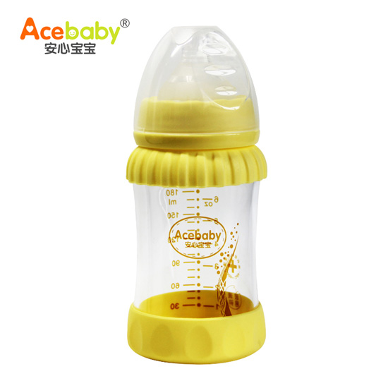 安心寶寶180ml高硼硅玻璃奶瓶黃色