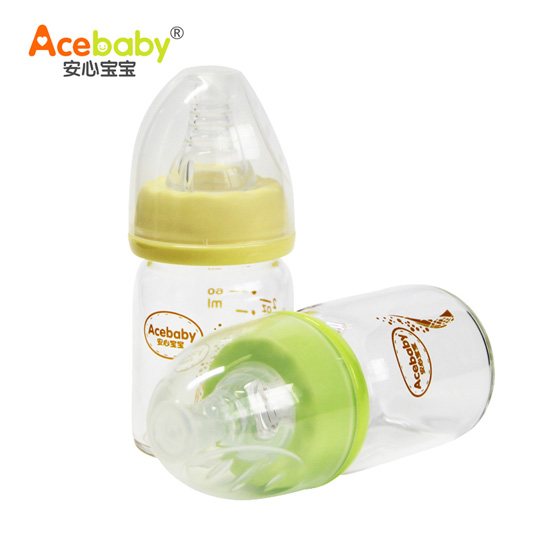 安心寶寶60ml玻璃護(hù)理奶瓶黃綠兩個(gè)