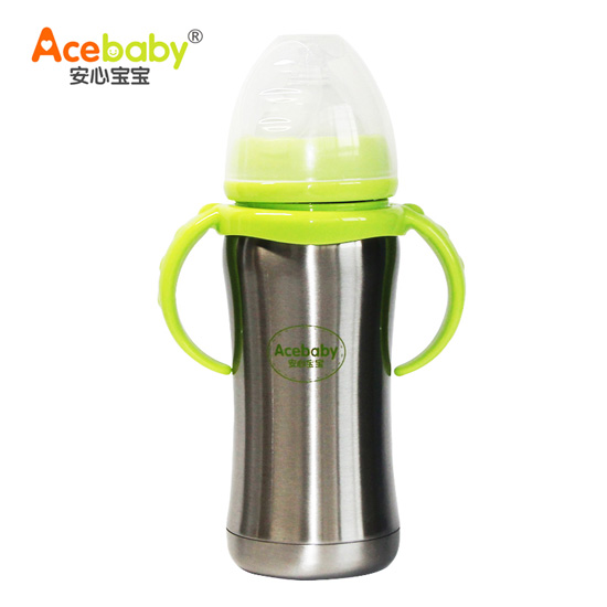 安心寶寶180ml寬口不銹鋼保濕奶瓶綠色手柄