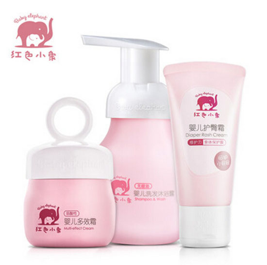紅色小象yinge洗護三件套裝 洗發(fā)沐浴多效霜護臀霜