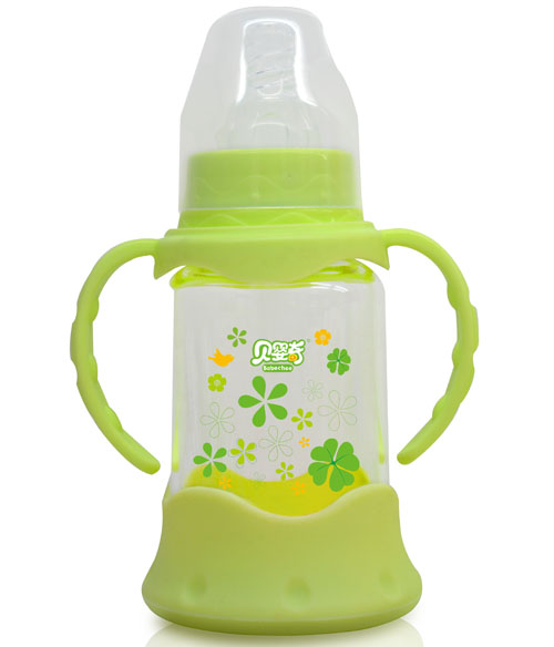 貝嬰奇120m防爆感溫標(biāo)口晶鉆玻璃奶瓶淺綠色