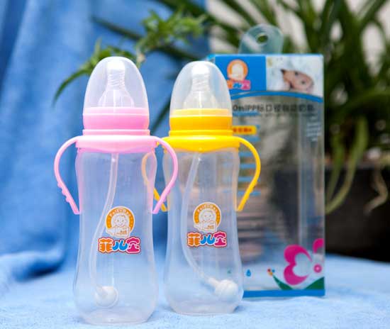 菲兒寶280ML標(biāo)口PP全自動奶瓶(粉黃色)