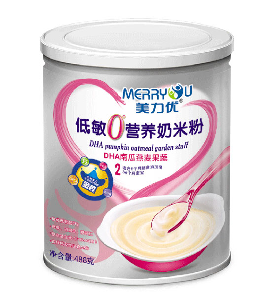 美力優(yōu)DHA南瓜燕麥果蔬聽裝低敏0°營養(yǎng)奶米粉2段