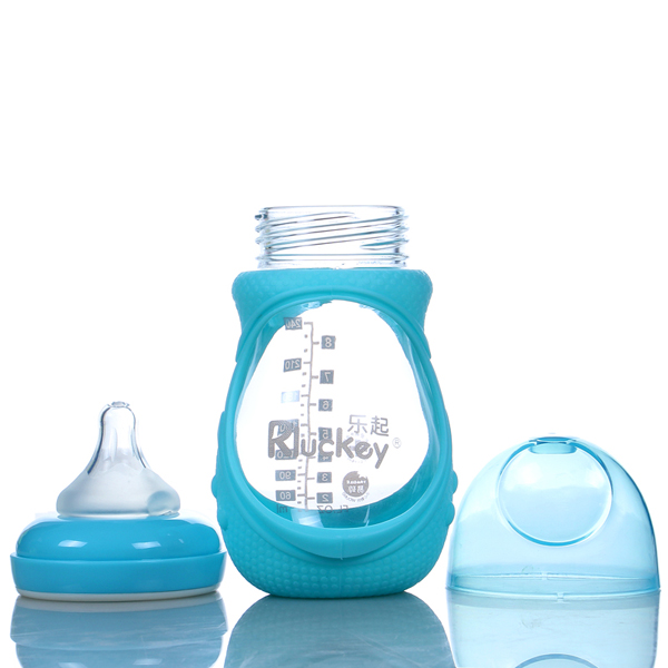 樂起防摔玻璃奶瓶240ml藍色