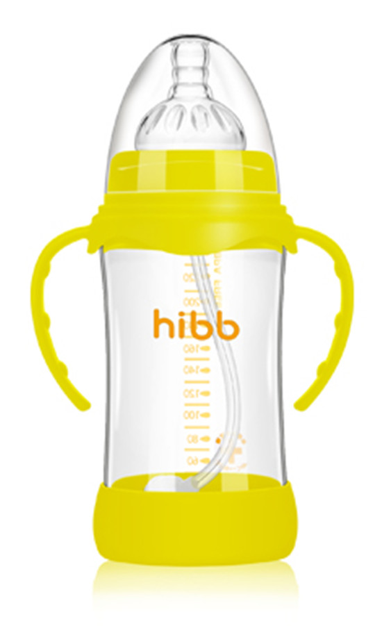 浩一貝貝防摔自動玻璃奶瓶黃色240ml