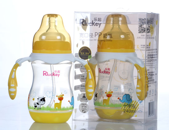 樂起寬口徑PP奶瓶240ml黃色