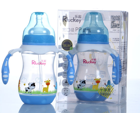 樂起寬口徑PP奶瓶240ml藍色