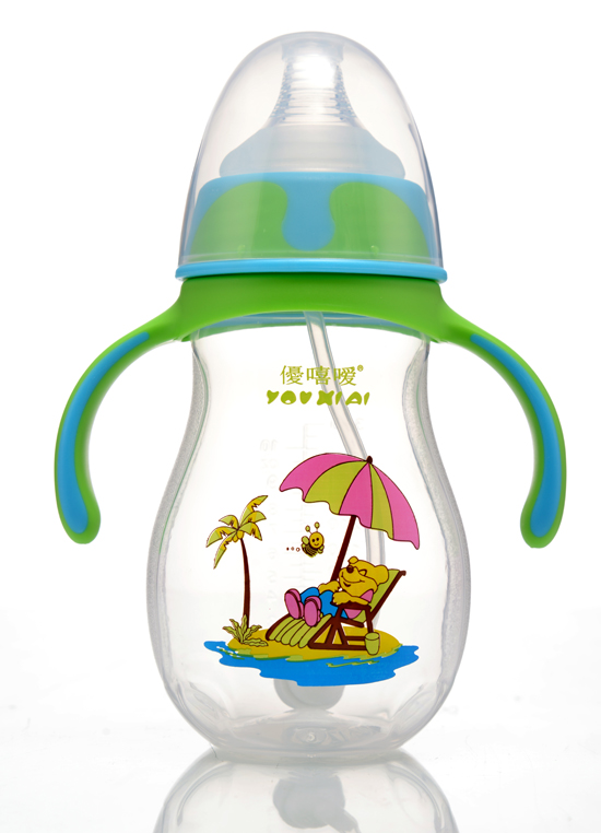 優(yōu)嘻噯炫彩PP寬口自動奶瓶300ml藍(lán)綠色