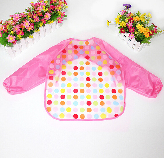 yingeEVA免洗吃飯衣圍兜圍嘴長袖粉圓點(diǎn)