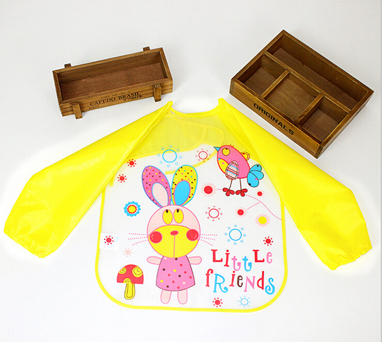 yingeEVA免洗吃飯衣圍兜圍嘴長袖黃