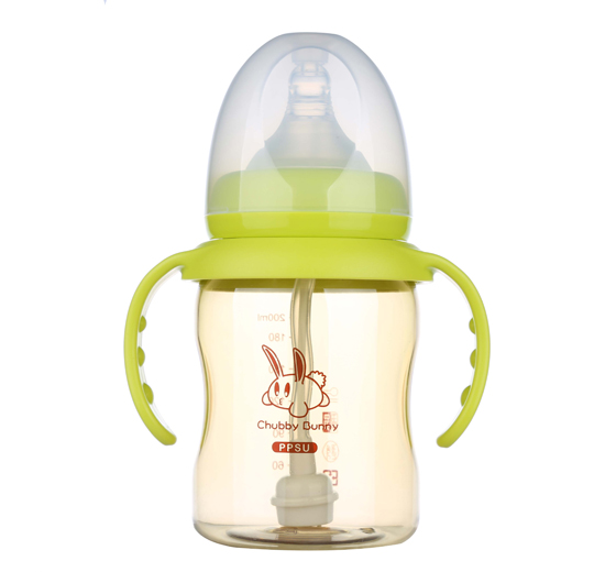 丘比兔PPSU寬口徑雙凹型自動(dòng)把手奶瓶200ML青色