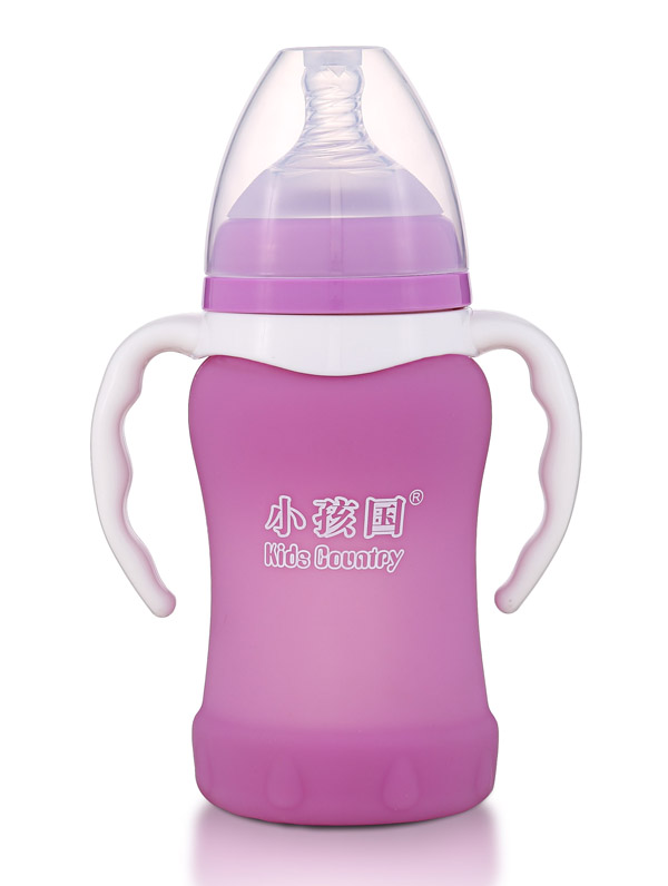 小孩國寬口感溫自動玻璃奶瓶220ML 紫色