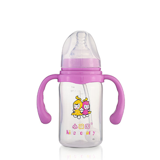 小孩國標(biāo)口奶瓶直身PP奶瓶120ML紫紅色