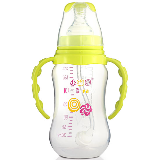 小孩國標(biāo)口自動(dòng)弧形PP安全奶瓶210 ML青色