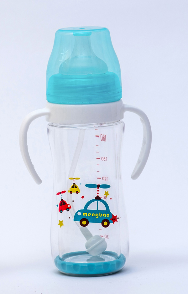 盟寶雙層抗摔玻璃奶瓶不透明蓋-藍色