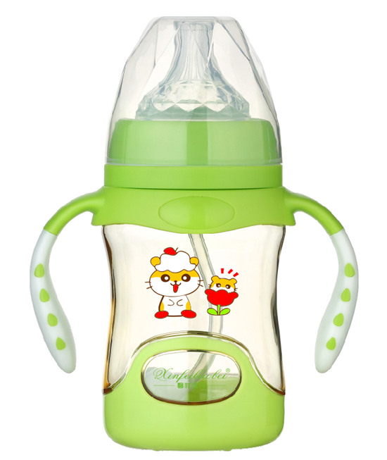 馨菲寶貝奶瓶帶底座雙柄綠色小號