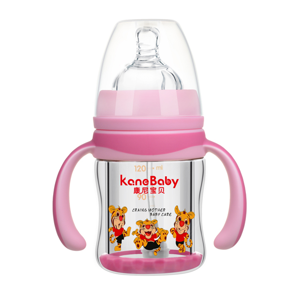 康尼寶貝弧形寬口有柄自動(dòng)防爆玻璃奶瓶120ml 紅色