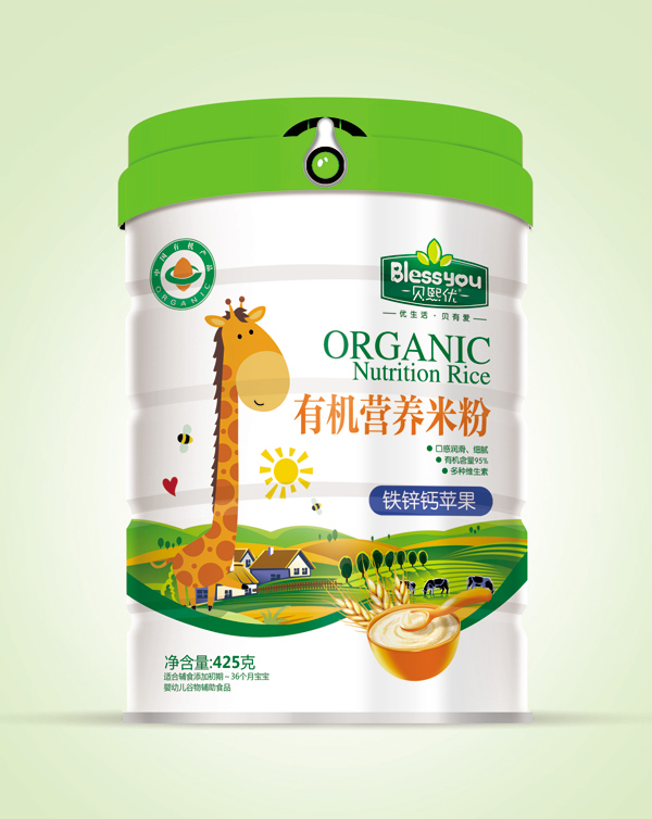 貝熙優(yōu)一標(biāo)一碼有機(jī)米粉425克聽(tīng)裝(鐵鋅鈣蘋(píng)果)