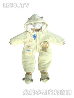 安嬰寶羅紋領(lǐng)連帽開檔哈衣