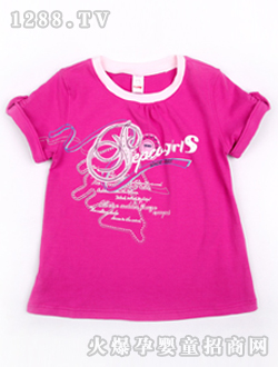 小豬班納紫紅色圓領短袖針織衫