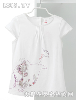 小豬班納白色圓領短袖針織衫