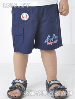 小豬班納深藍(lán)色yinge梭織中褲